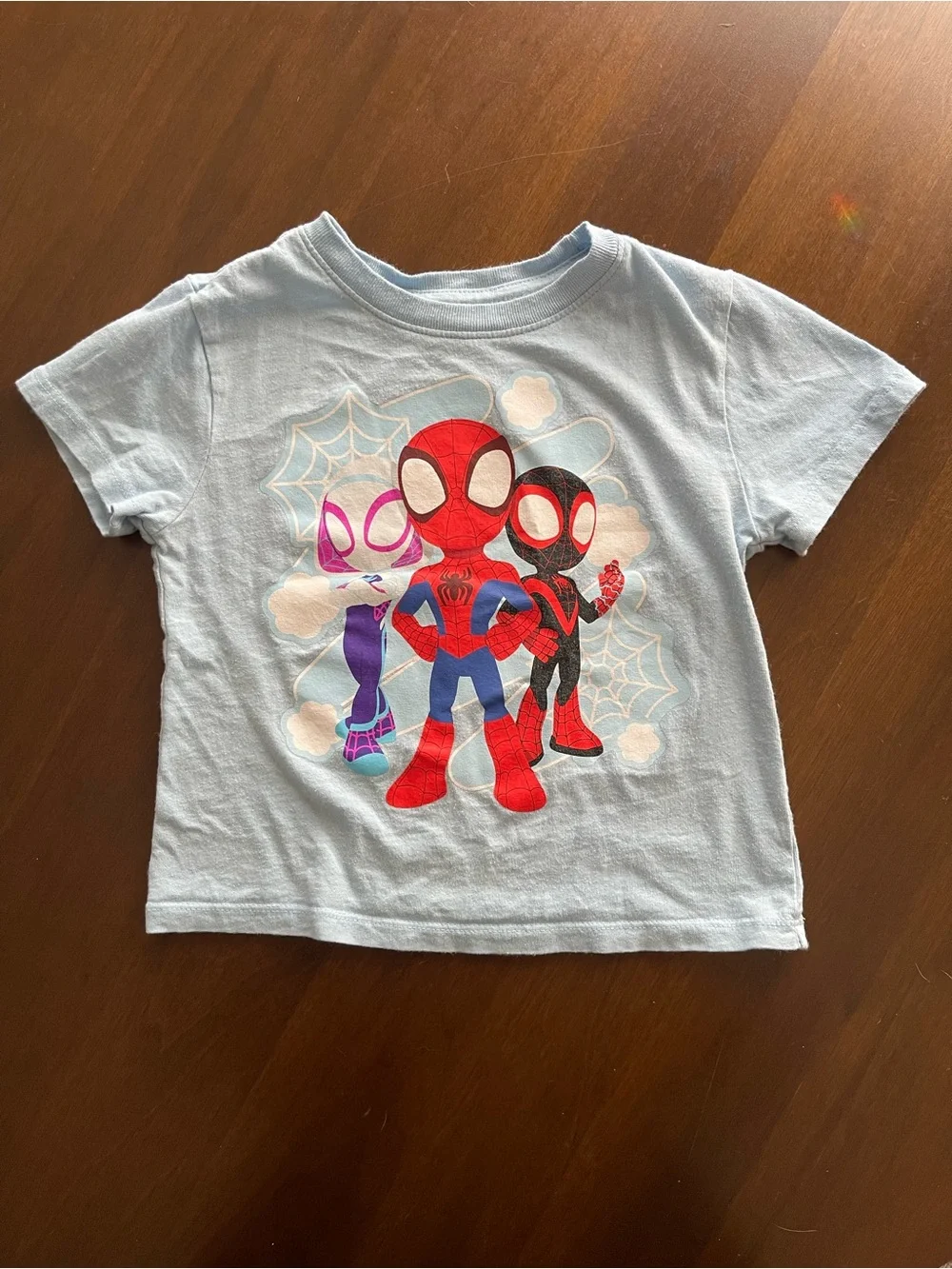Marvel Kids Light Blue Spider-Verse Costume Tee with Red & Purple Characters